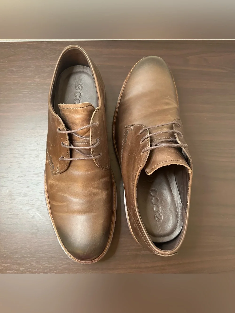 ECCO Kenton Vintage Brown Leather Plain Toe Lace-up Derby Oxford Men's Shoes 11